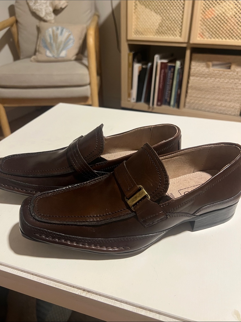 Ferrato Brown Leather Slip-On Loafers
